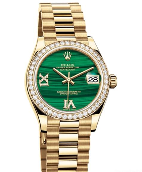 Fake Rolex Women Watch Datejust 31 Oyster Perpetual 278288 RBR - 83368 Yellow Gold - Diamonds - Malachite Dial